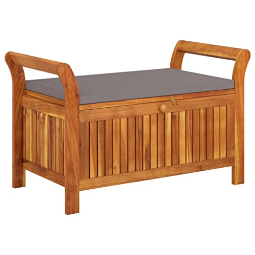 35.8" Solid Wood Acacia Outdoor Storage Bench with Seat Cushion J850