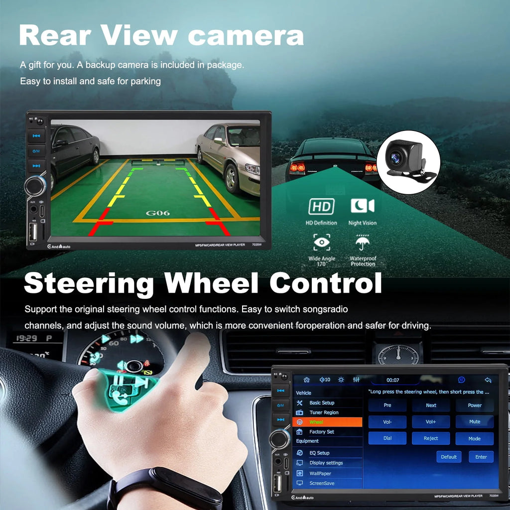 Wireless Double Din Car Stereo 7 Touchscreen M36054