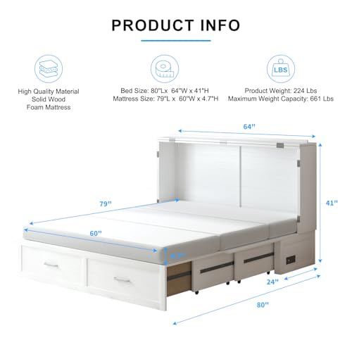 Queen Murphy Bed Cabinet with 2 Storage Drawers Y137