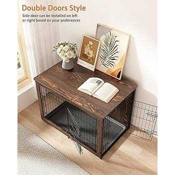 Wooden Dog Crate Furniture with Cushion and Tray C4961