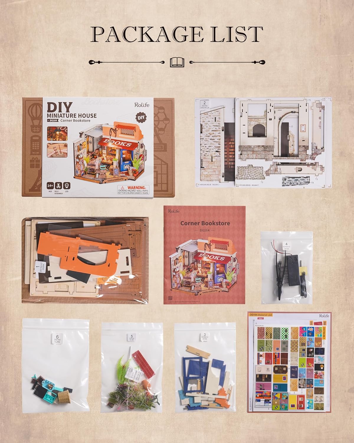 DIY Miniature House Kit 1:20 Scale Bookstore with LED Lights I104