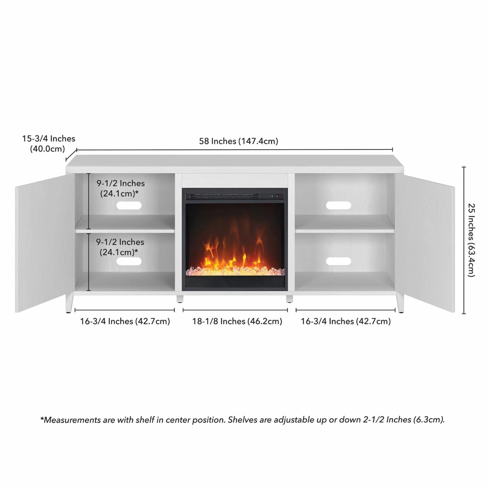 White Rectangular TV Stand with Fireplace F966327