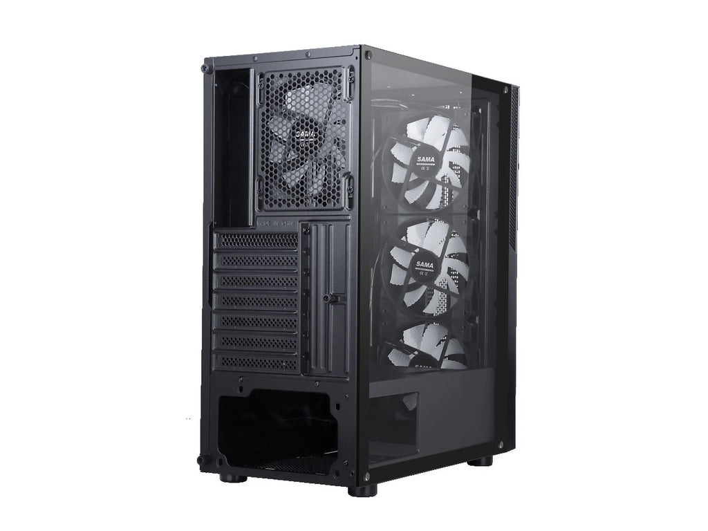 Black USB3.0 Steel Tempered Glass ATX Mid Tower Computer Case with Tempered Glass Panel and 4 x 120mm Fans X18347