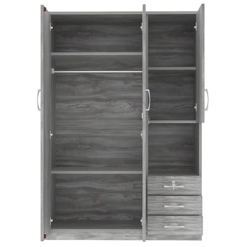 Grey Wooden Armoire Wardrobe with 6-Tier Shelves and 3 Drawers D33340