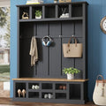 Black Wide Entryway Hall Tree with Storage Bench and 6 Hooks E239481