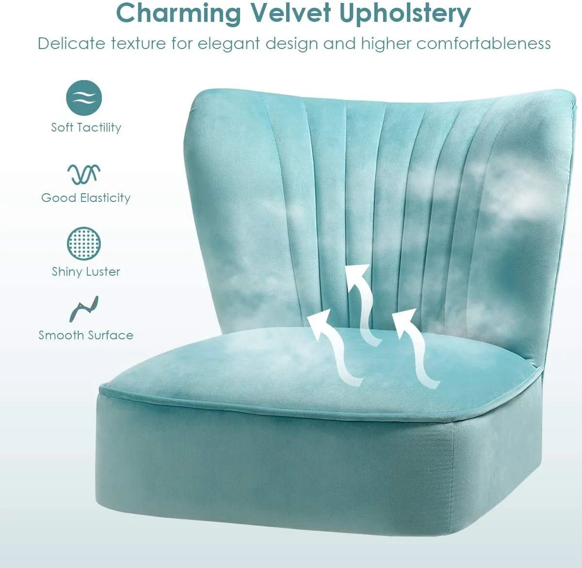 Velvet Armless Club Chair with Wood Legs F183292
