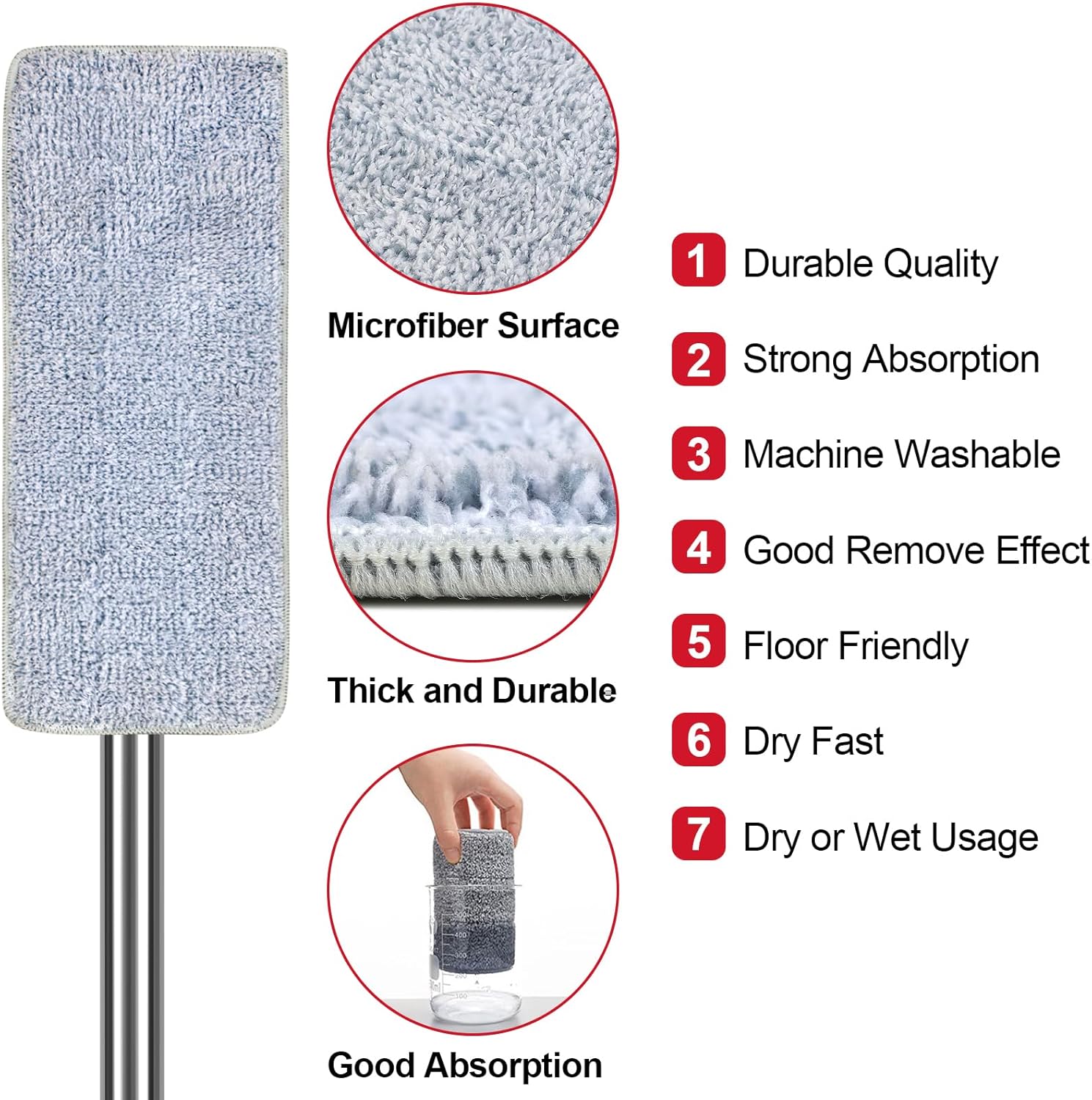 Mop and Bucket with Wringer Set, Stainless-Steel Handle, 3 Washable Microfiber Pads A8820