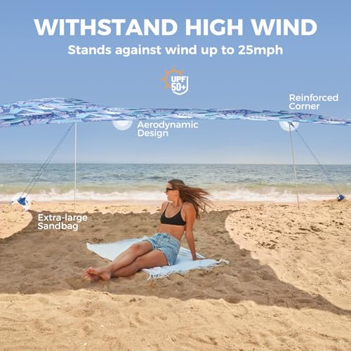 Beach Tent Sun Shelter with 4 Poles, UPF 50+ Protection D1691