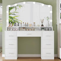 White 43.3" Vanity Desk with Lighted Mirror and 7 Drawers J9360