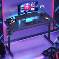 42" Gaming Desk with LED Lights, Monitor Stand, Headphone Hook, Cup Holder in Carbon Fiber Black V548677