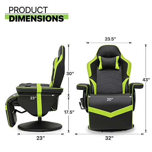 Green PU Leather Massage Gaming Recliner Chair with Adjustable Backrest F830395