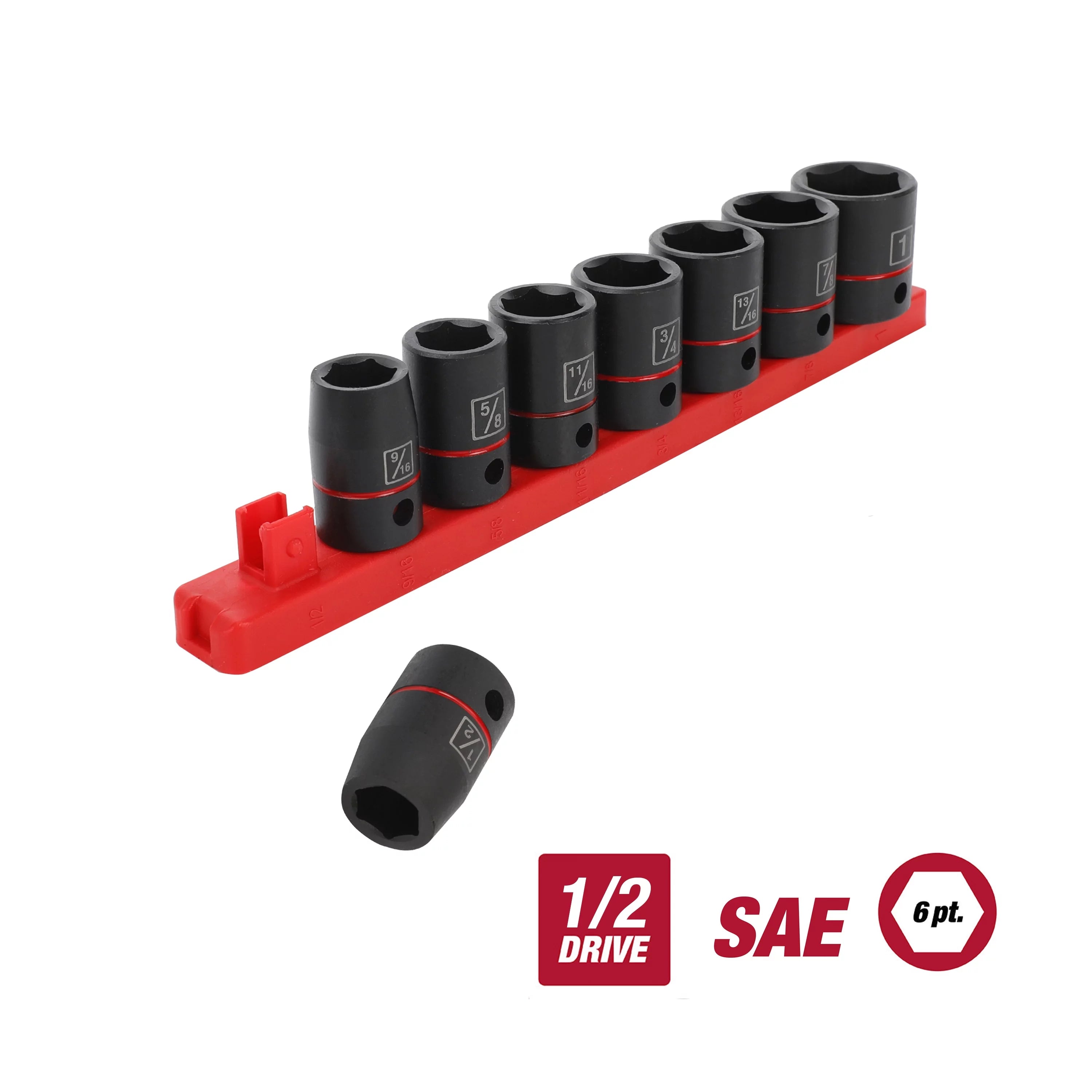 9-Piece 1/2 inch Deep and Standard Drive Impact Socket Set M5662