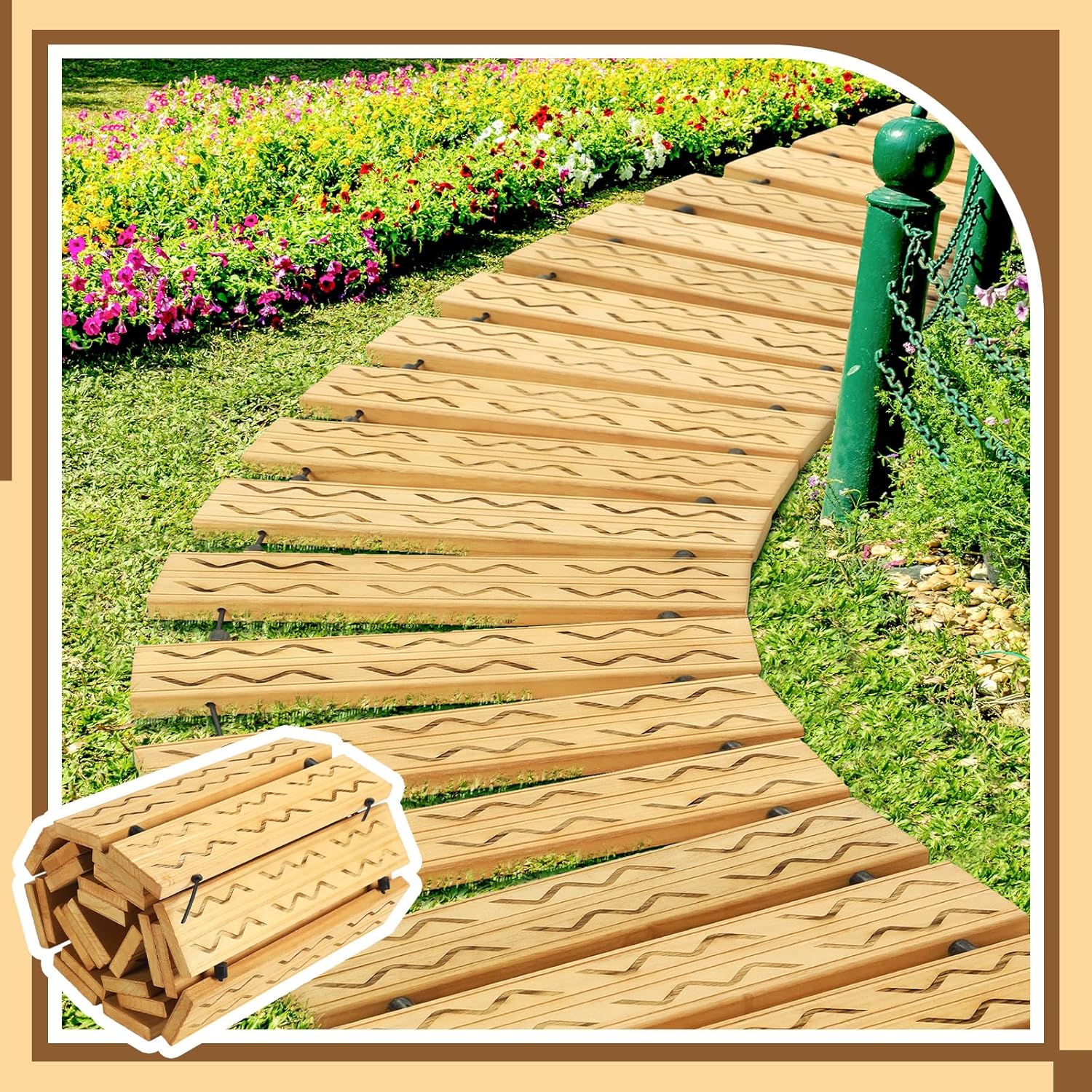 8 ft Non Slip Wooden Garden Pathway E8687