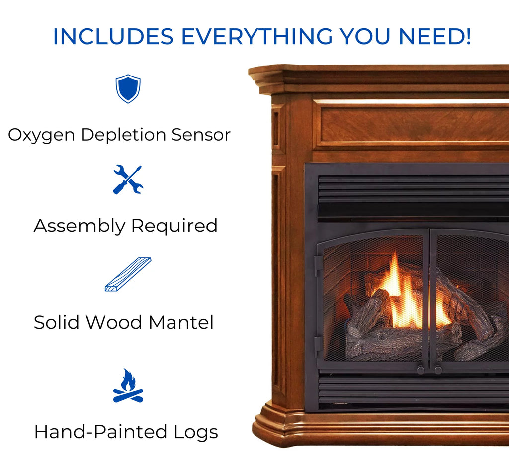 Dual Fuel Ventless Gas Fireplace, 32,000 BTU, Remote Control W343