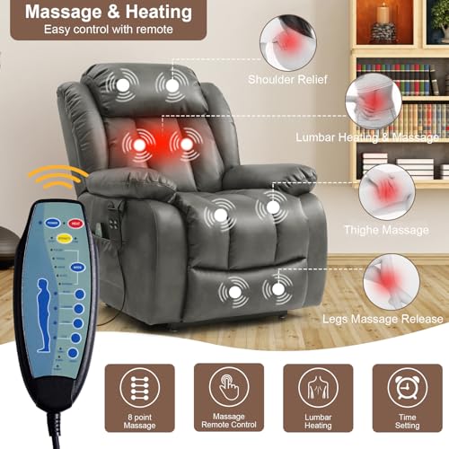 Genuine Leather Power Lift Recliner with Massage and Heat C8113