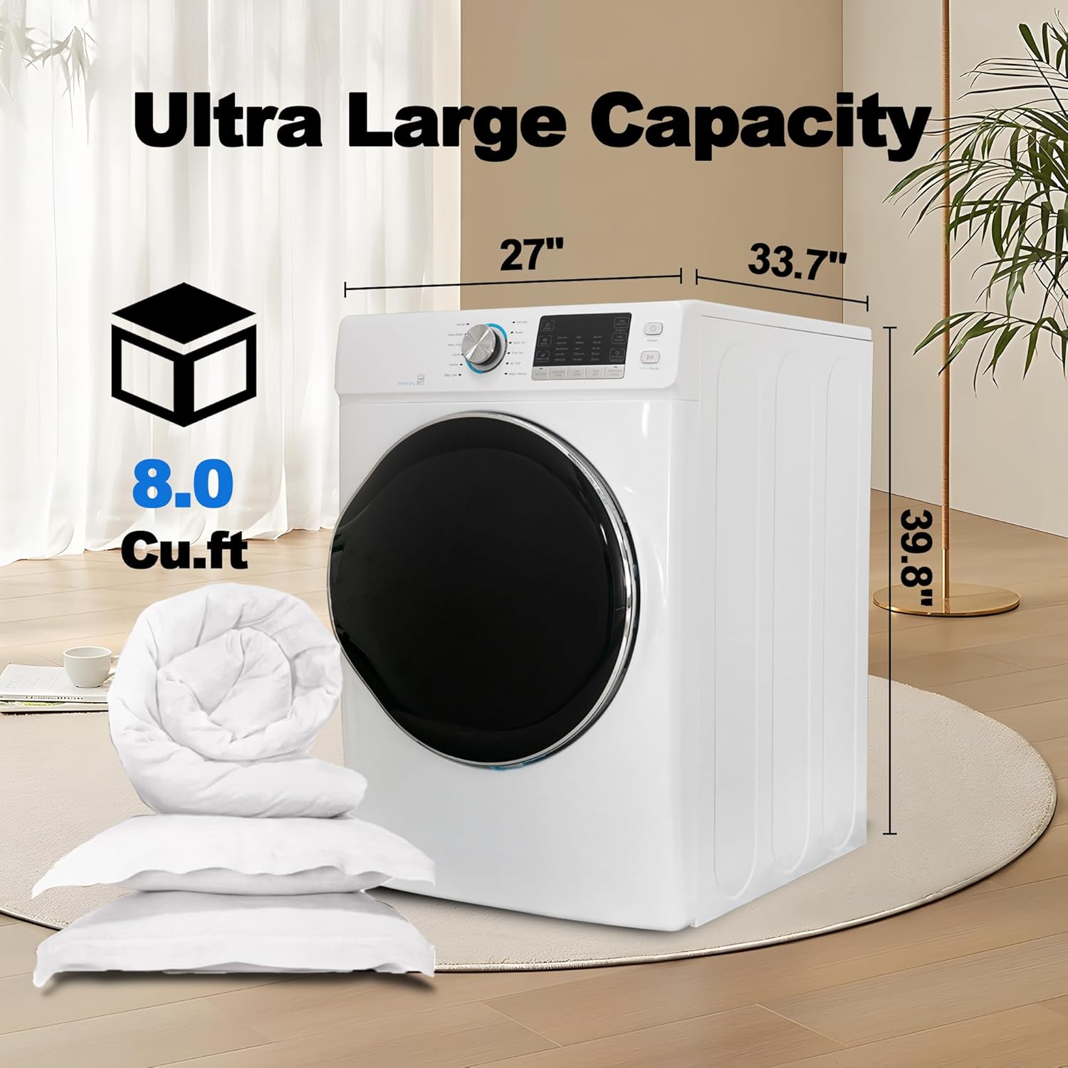 Stackable Washer And Dryer Combo, 4.5 Cu. Ft Front Load Washing Machine + 8.0 Cu.Ft Clothes Dryer A3983