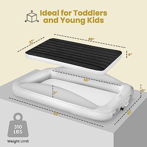 Black Inflatable Toddler Travel Bed with Safety Bumpers and Carry Bag T767