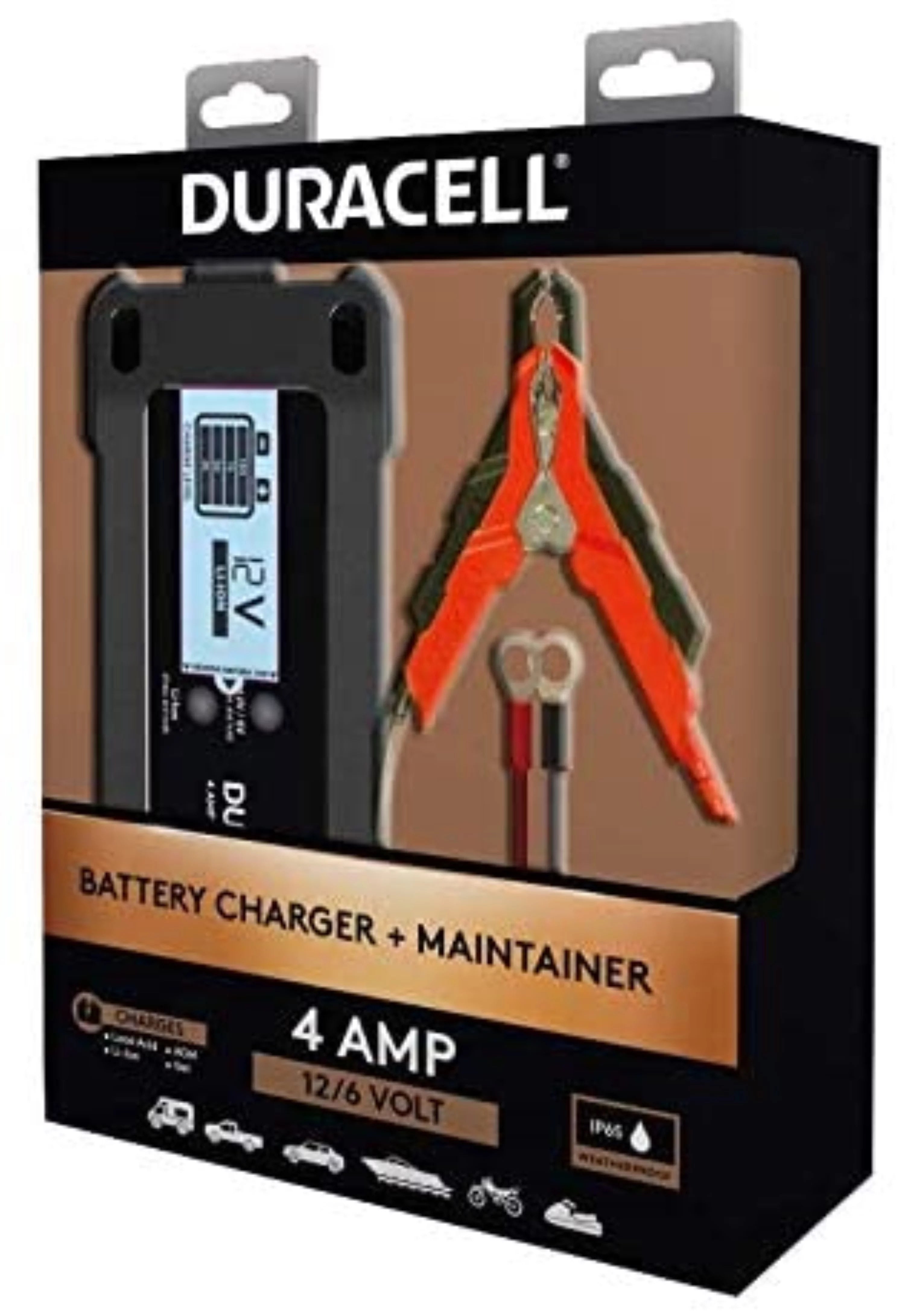 4 Amp Battery Charger Maintainer with LCD Display for 6V, 12V, Lithium Ion Battery C394632