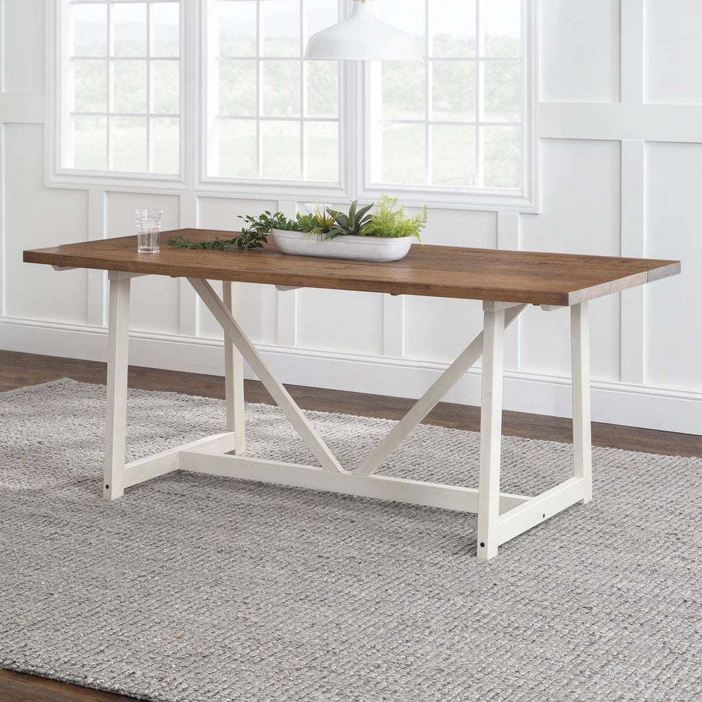 Rustic Oak/White Solid Wood Trestle Dining Table V266