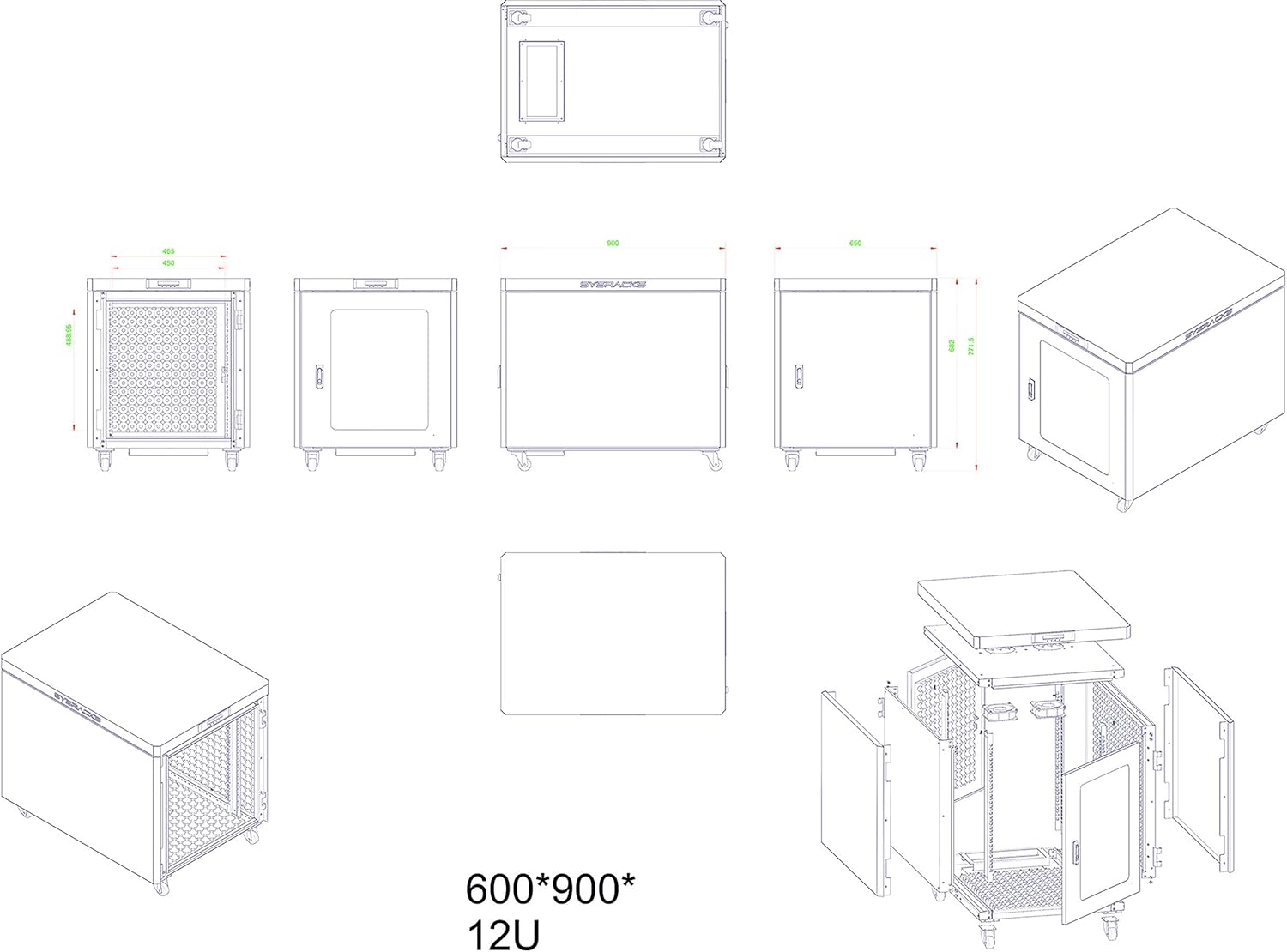 12U 35 inch Depth Soundproof Server Rack Cabinet S522645