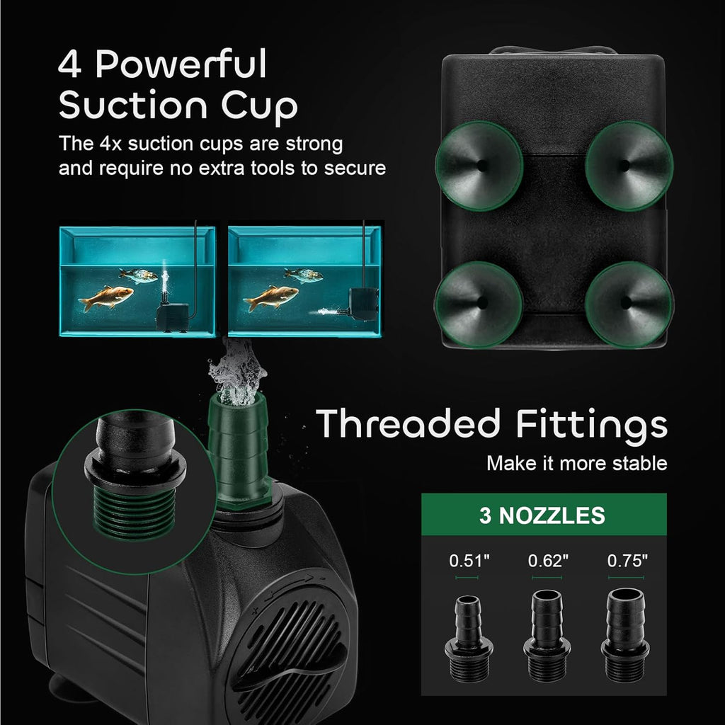 550GPH Submersible Pump with 3 Nozzles Black Q1782