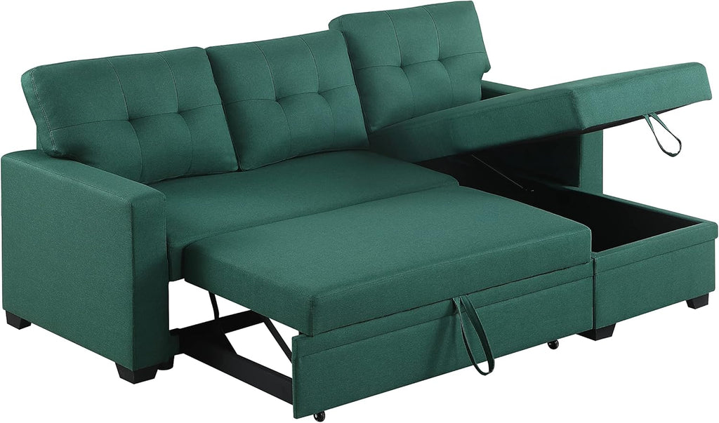 Green Upholstered Pull out Sectional Sofa with Chaise I391659