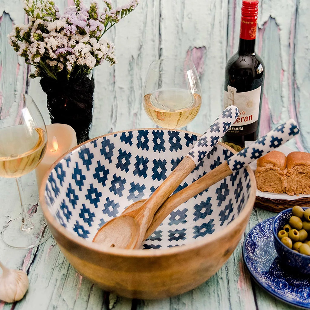 Mango Wood Salad Bowl with Serving Tongs L73656