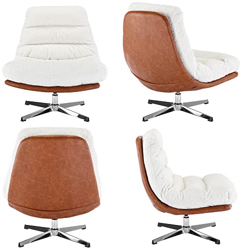 Ivory Linen Oversized Swivel Lounge Chair with Ottoman M246776