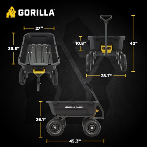 Heavy-Duty Steel Frame Dump Cart with 600 lb Capacity and No-Flat 10-Inch Tires F759