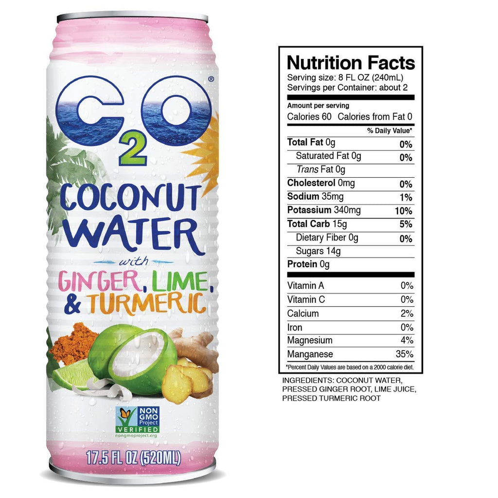 Pure Coconut Water with Ginger, Lime & Turmeric, 17.5 FL OZ (Pack of 12) S627988
