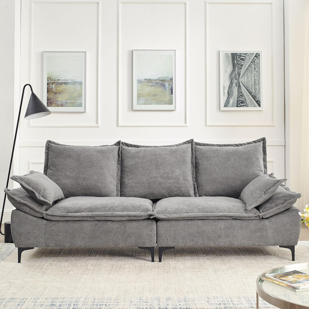 Grey Dutch Velvet 3-Seater Sofa with 2 Pillows Z13896