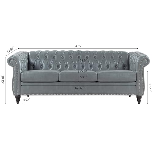 Orange 3 Seater PU Chesterfield Couch with Wooden Legs X365221