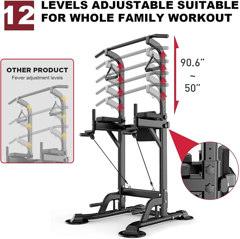 Adjustable Height Pull Up Bar Dip Station Strength Training Equipment 330LBS K592